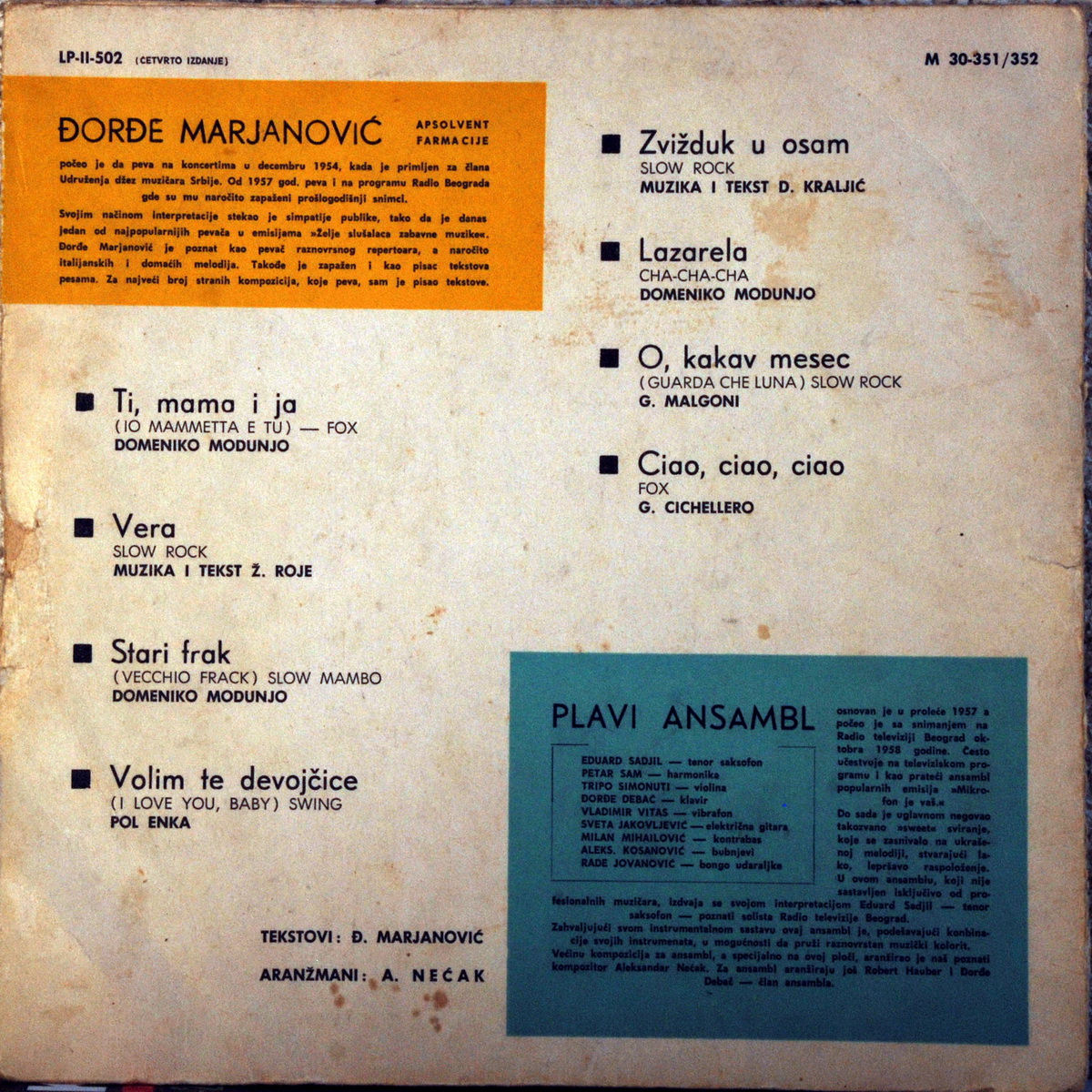 Djordje Marjanovic 1960 Muzika za igru b